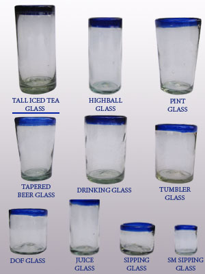 Cobalt Blue Rim tall iced tea glasses 6 pcs | MEXICAN GLASSWARE
